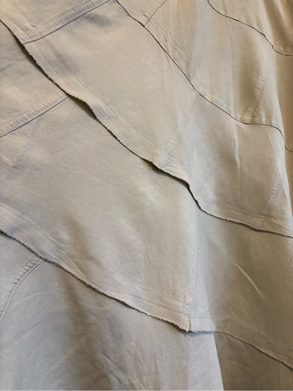 Sandro Sportswear Linen Asymmetrical Tiered A-line Midi Full Skirt Size 12 Tan - Picture 8 of 10